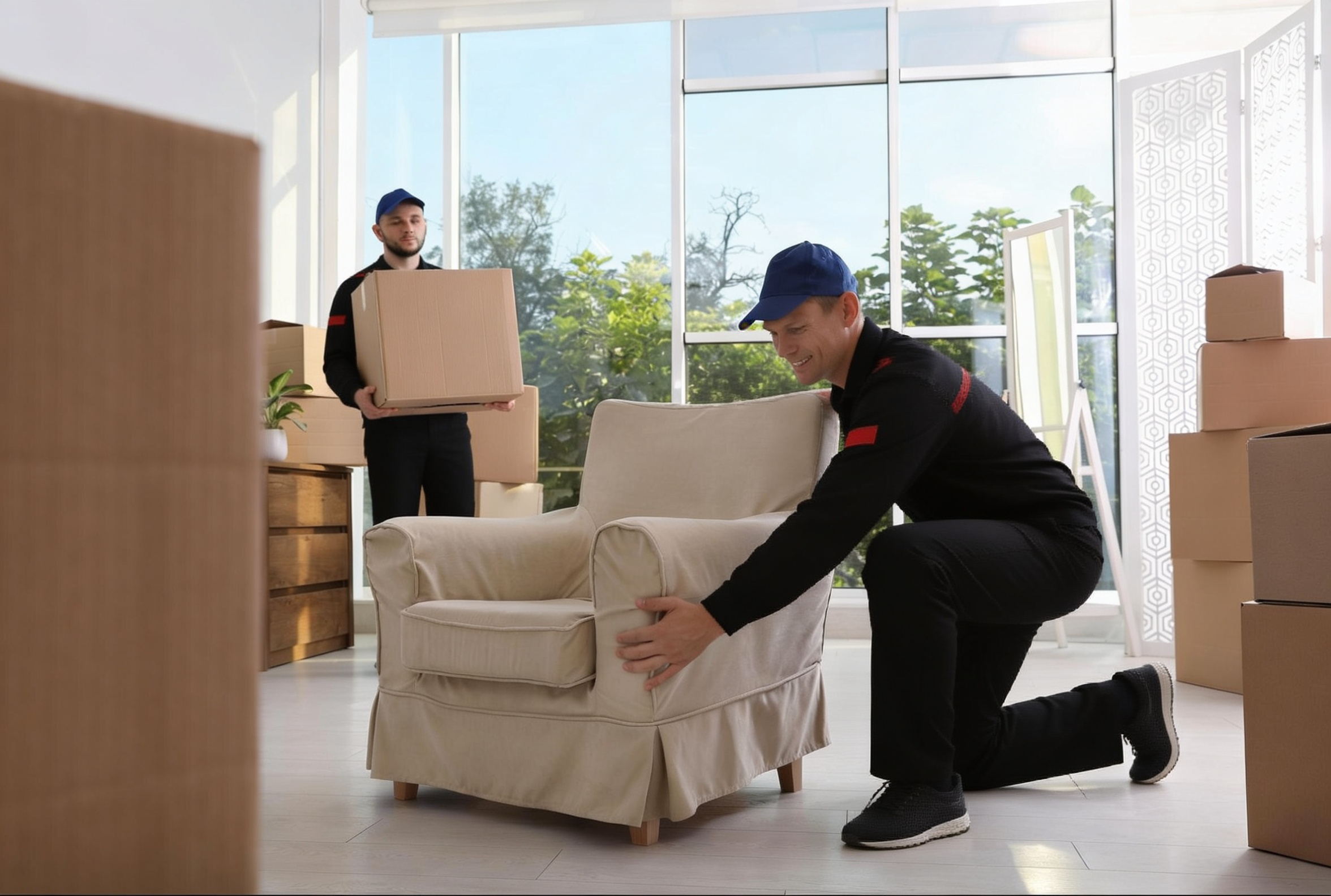 Furniture moving service inner image showing movers wrapping a chair for safe transport – Easy Best Move